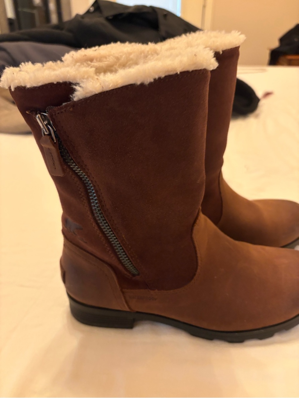 Sorel Brown Suede Faux-Fur Lined Mid-Calf Zip Boots
